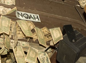 Here is where Noah's new dollar rests, right next to the speaker that plays his favorite song, The Unicorn Song.