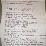 road trip 1990, the california trip This is a photo of the sheet of paper we used as a travel log during the road trip. Some things are pretty funny to read again. It does help us remember what happened, as the trip is pretty foggy to all those involved. Especially the week we spent in Vegas but only remember the one night :) There was a map along with this sheet that had the corresponding numbers located where they happened but that has since been lost :(