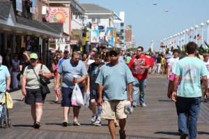 A light crowd on the Ocean City Boardwalk.